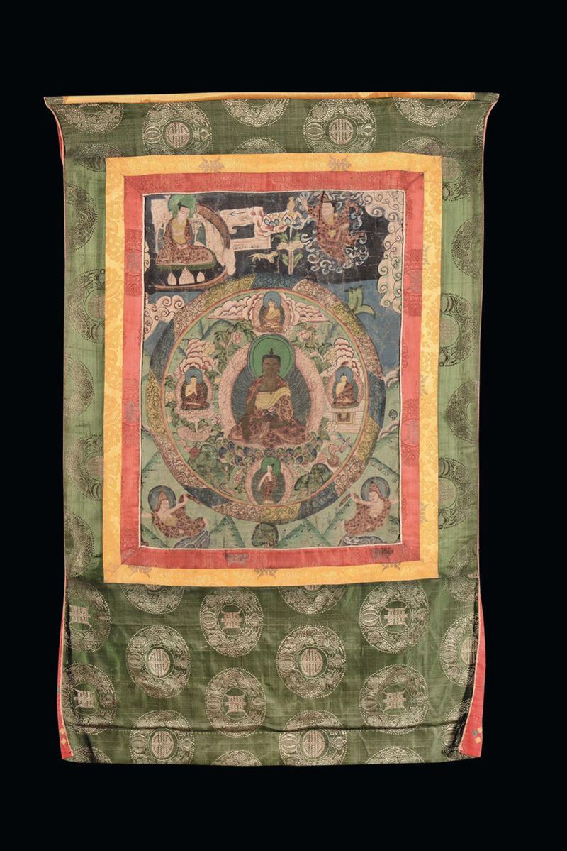 Tanka con divinità entro cerchio, Tibet, XIX secolo  - Asta Fine Chinese Works of Art - II - Cambi Casa d'Aste