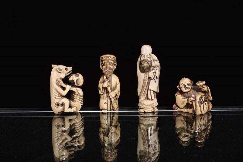 Quattro figurine in avorio  - Asta Chinese Works of Art - Cambi Casa d'Aste