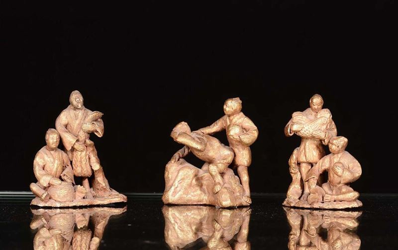 Tre piccoli gruppi in terracotta con personaggi, Cina  - Asta Chinese Works of Art - Cambi Casa d'Aste