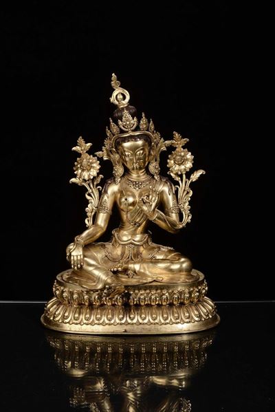 Divinità Femminile in Bronzo Dorato, Cina XX Secolo