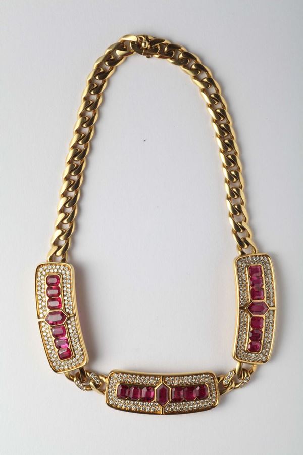 A ruby and diamond necklace. Signed Bulgari