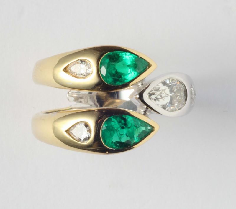 An emerald and diamond ring  - Auction Silver, Watches, Antique and Contemporary Jewelry - Cambi Casa d'Aste