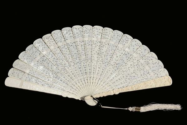 An ivory fan within carved box with inscriptions, China, Qing Dynasty, 19th century
