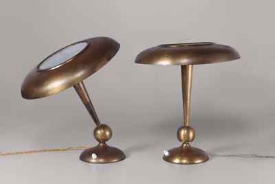 Oscar Torlasco. Coppia di Lampade da Tavolo Orientabili in Ottone. Prod. Lumi, Italia, 1950 Ca.