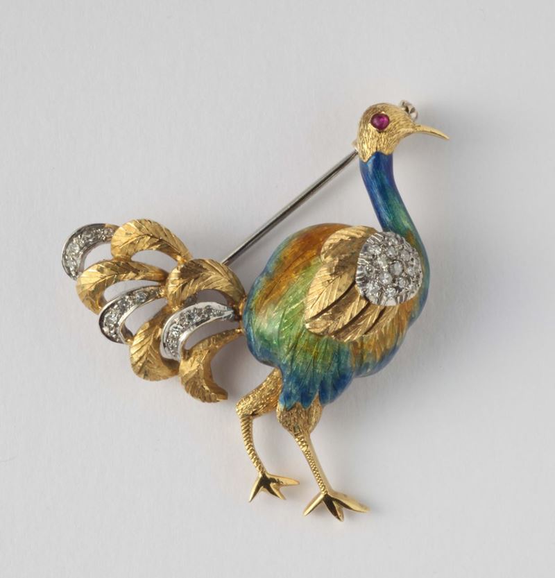Spilla animalier con smalti policromi  - Auction Ancient and Contemporary Jewelry and Watches - Cambi Casa d'Aste