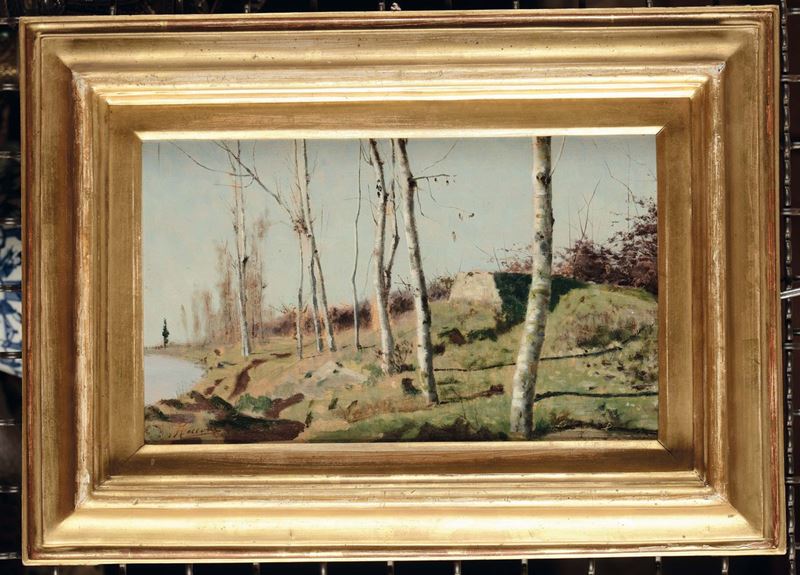 Eugenio Cecconi (1842-1903) Paesaggio autunnale con alberi  - Asta Fine Selection - II - III - Cambi Casa d'Aste