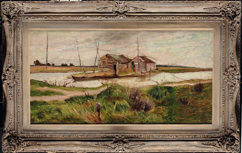 Ulvi Liegi (1859-1939) Fiume con capanne, 1925  - Auction Fine Selection - II - III - Cambi Casa d'Aste