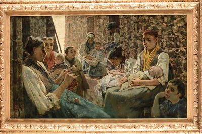 Telemaco Signorini (firenze 1835-1901)chiacchiericci a Riomaggiore