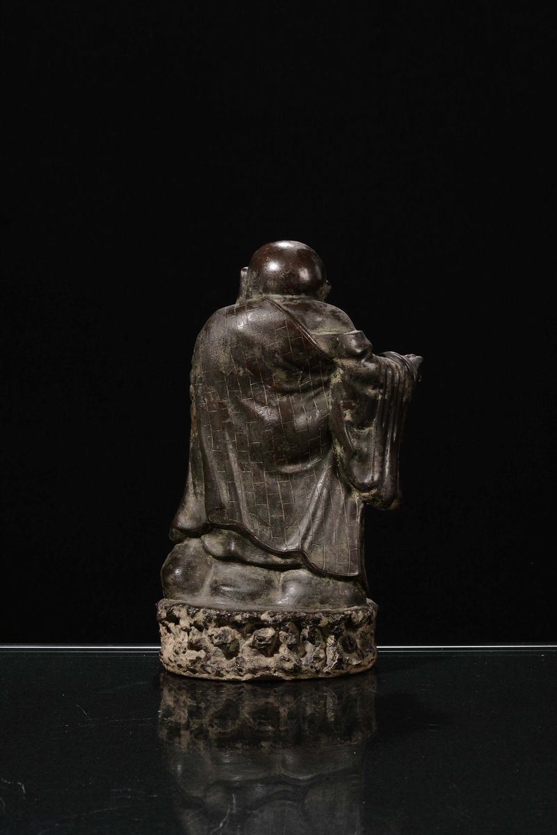 Budai in Bronzo a Patina Scura, Cina, Dinastia Ming, XVII Secolo