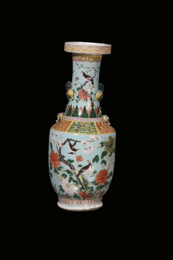 A polychrome porcelain vase with naturalistic decoration, China, Qing Dynasty, 19th century