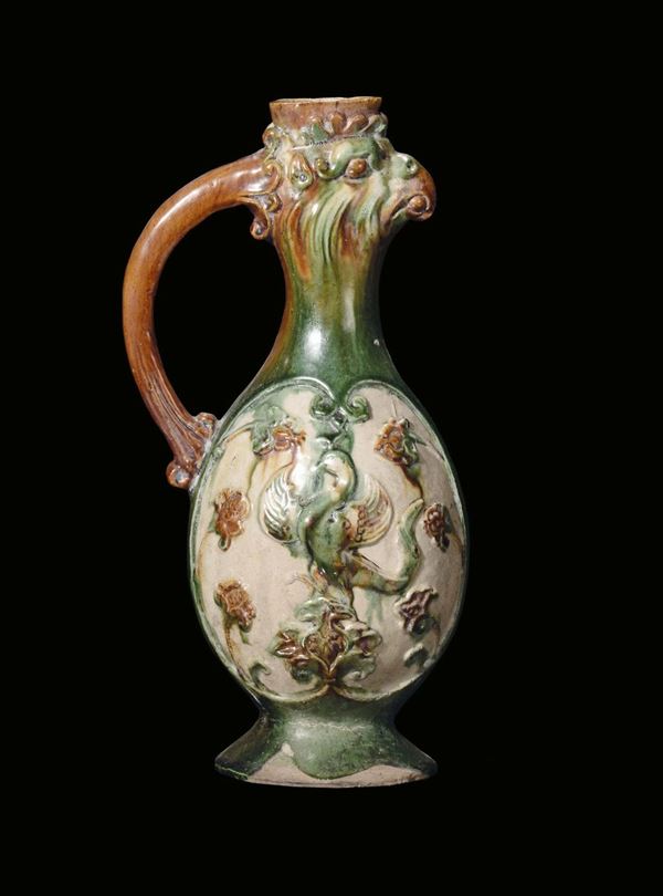 A polychrome earthenware zoomorphic jug, China, Qing Dynasty 19th century