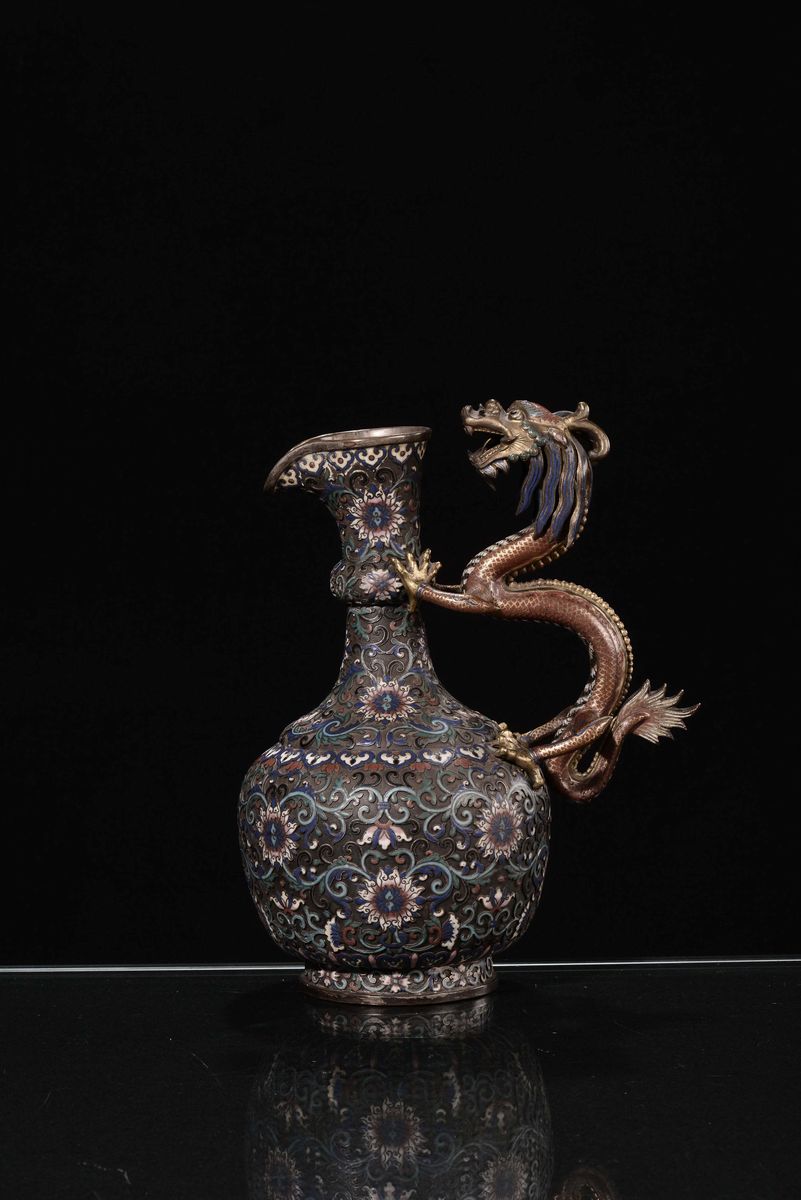 Versatoio Cloisonnè e Smalti Decorato con Presa a Guisa di Drago, Cina, Dinastia Qing, XIX Secolo