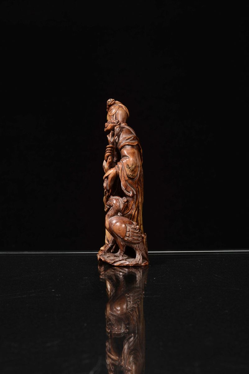Gruppo in Pietra Saponaria Raffigurante Guanyin con Bambino e Animale, Cina, Repubblica, XX Secol...