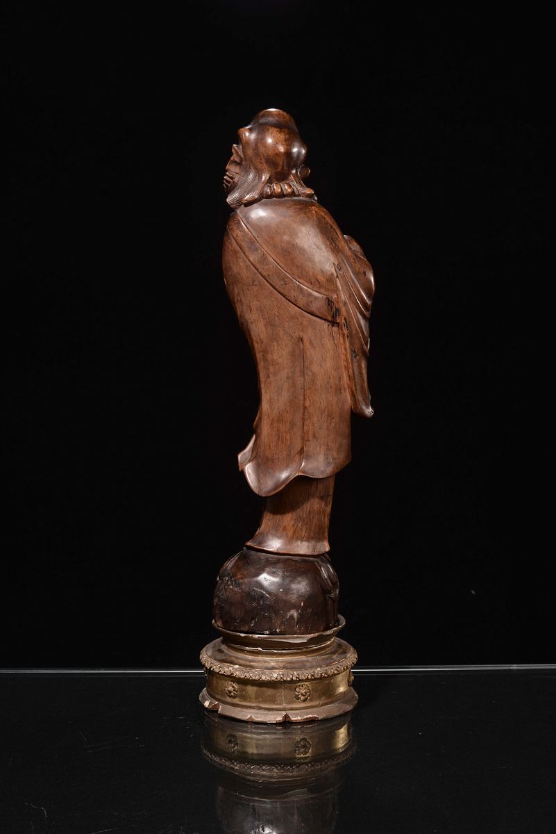 Scultura in Legno Raffigurante Monaco, Cina, Dinastia Qing, XIX Secolo