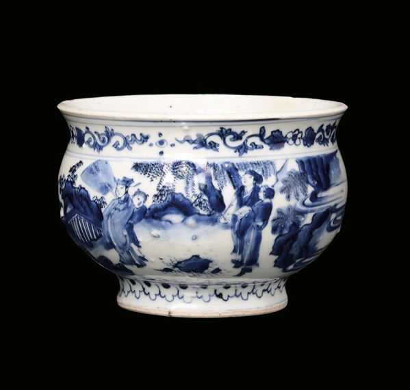 Incensiere in porcellana bianca e blu, Cina, seconda metà del XVII secolo