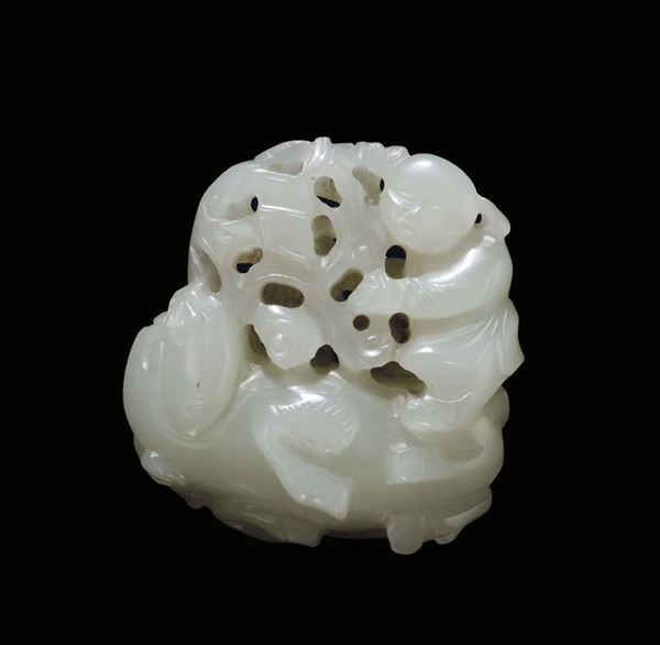 A small white Celadon jade carving of horse and rider, China, Qing Dynasty, 19th century