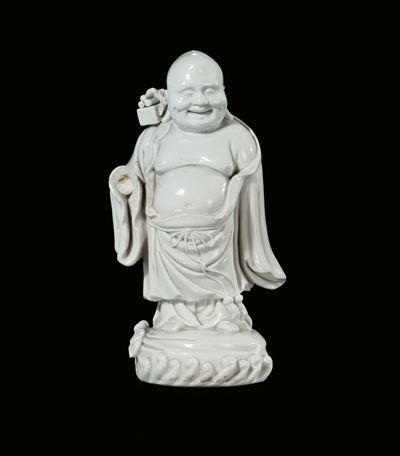 Figura di Budai Blanc De Chine Dehua, Cina, Dinastia Qing, XVIII Secolo