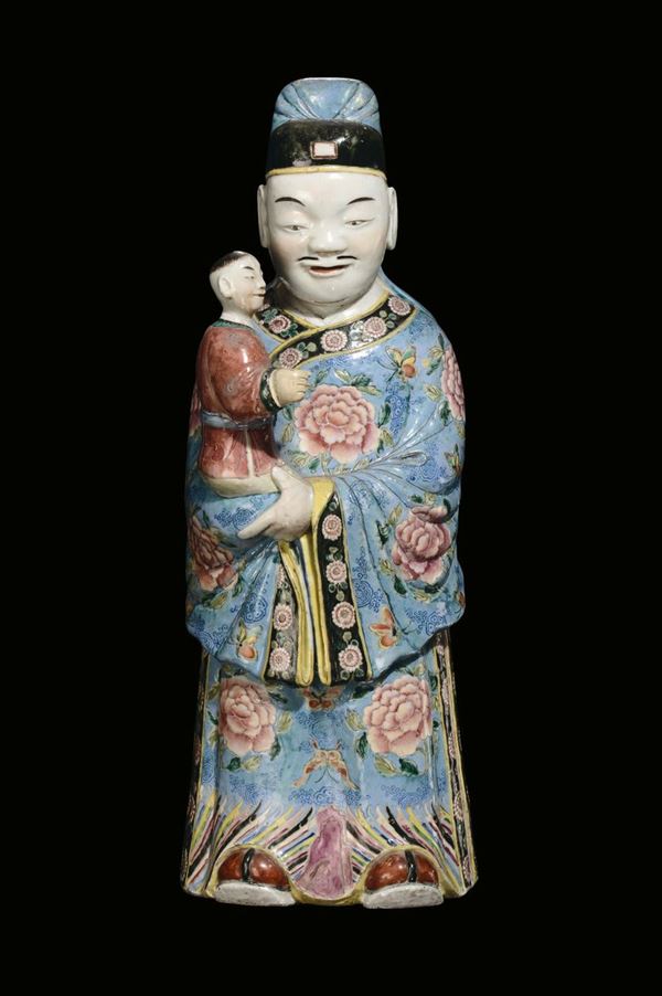 Figura in porcellana policroma, Cina, Dinastia Qing, fine XVIII secolo