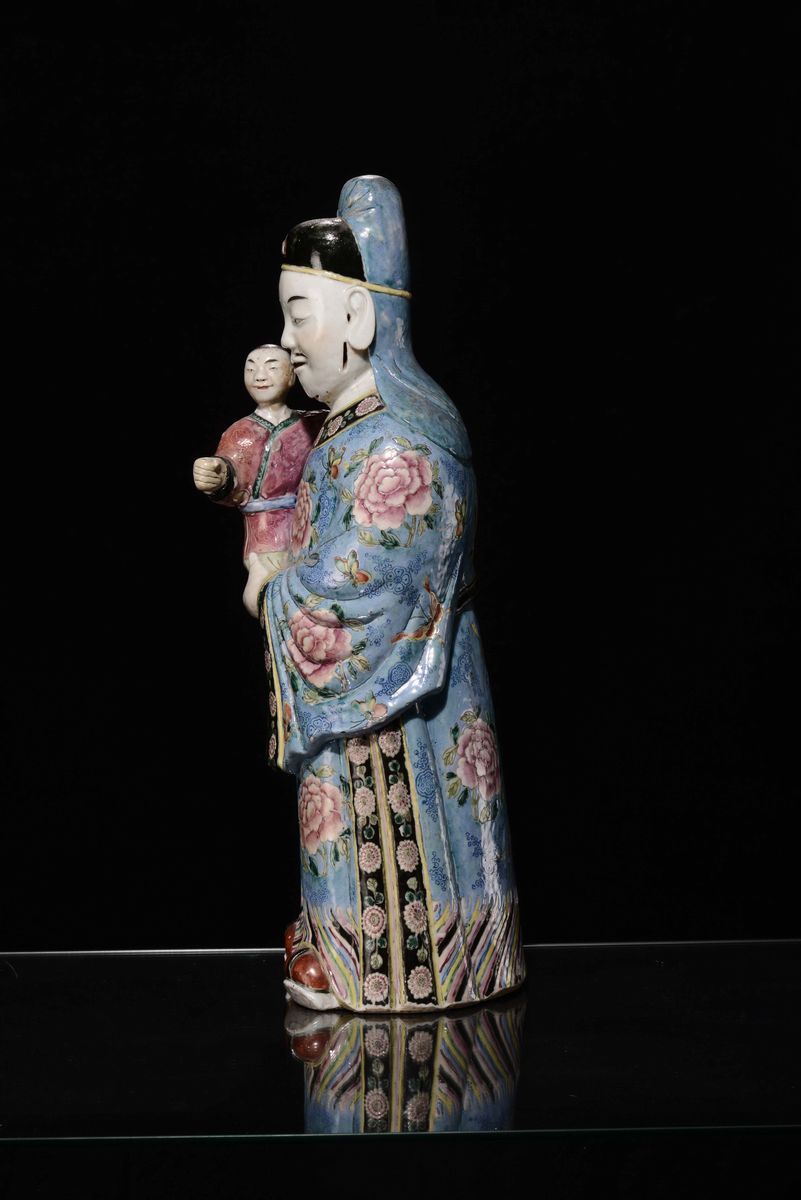 Figura in Porcellana Policroma, Cina, Dinastia Qing, Fine XVIII Secolo