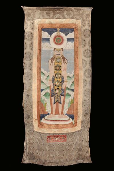 Raro Tanka con Raffigurazione di una Divinità, Tibet, XIX Secolo