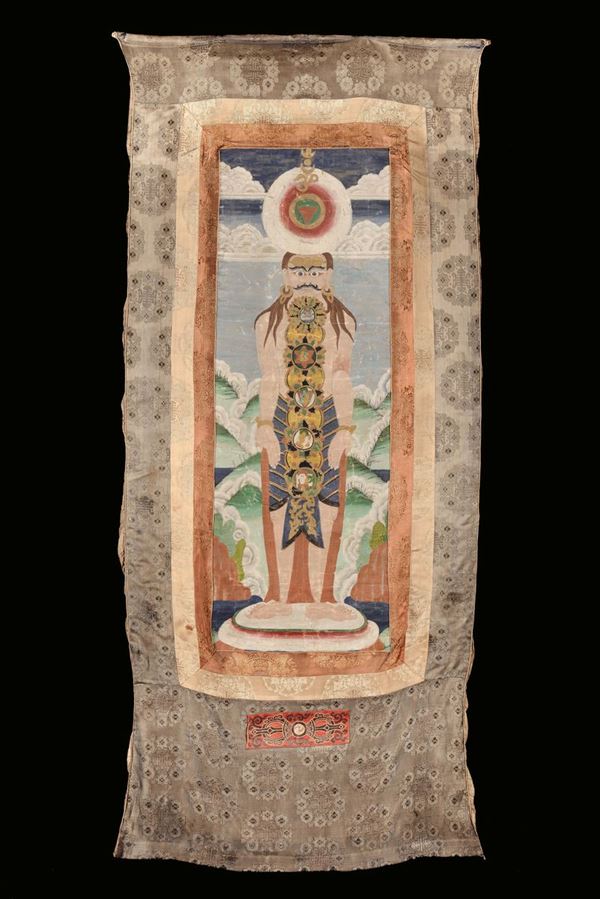 Raro tanka con raffigurazione di una divinità, Tibet, XIX secolo