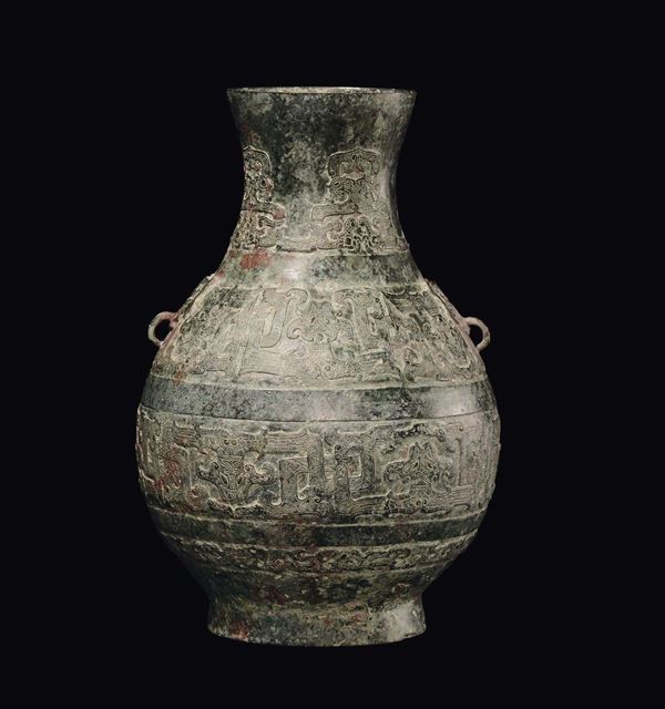 A bronze vase with geometric archaic style decoration, China, 20th century