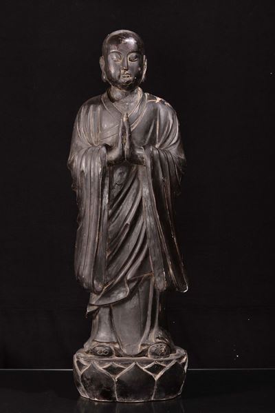 Figura di Saggio in Legno Laccato, Cina, Dinastia Qing, XIX Secolo
