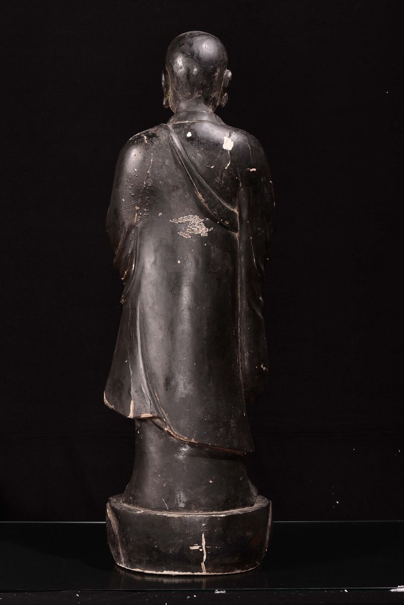 Figura di Saggio in Legno Laccato, Cina, Dinastia Qing, XIX Secolo