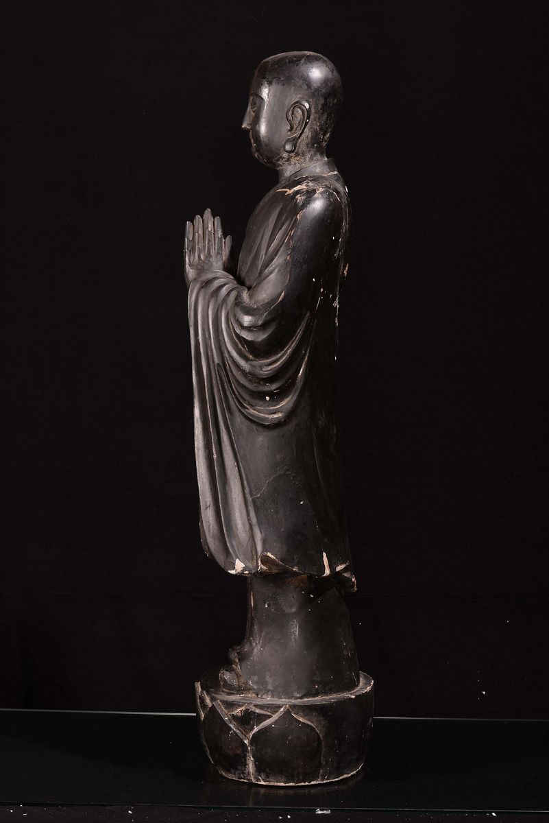 Figura di Saggio in Legno Laccato, Cina, Dinastia Qing, XIX Secolo