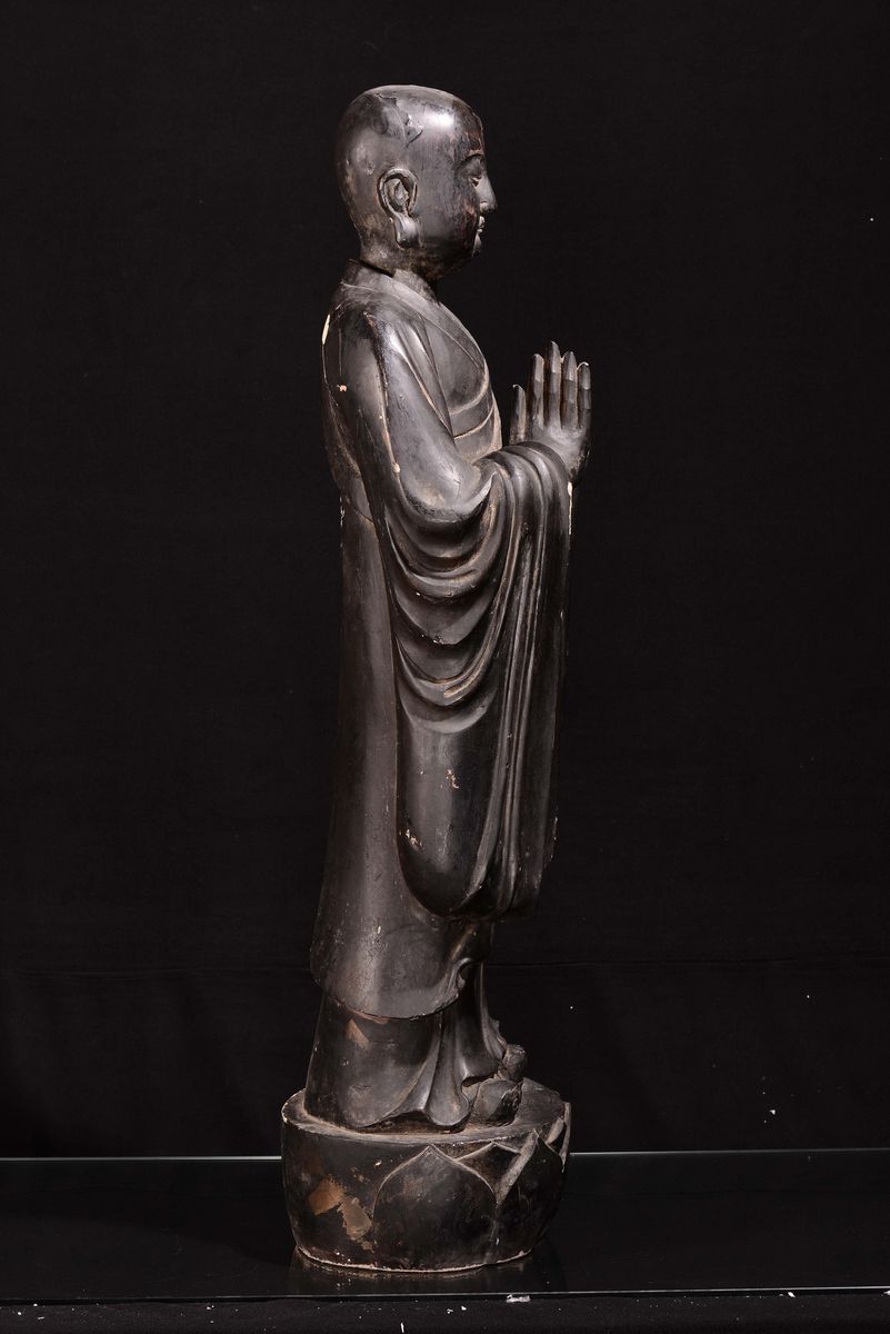 Figura di Saggio in Legno Laccato, Cina, Dinastia Qing, XIX Secolo