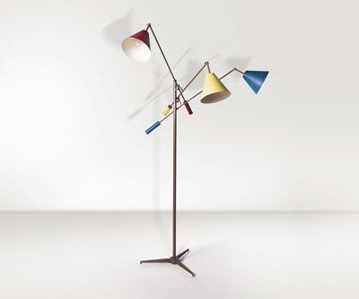 Angelo Lelii Lampada da Terra Modello 12128 Triennale in Ottone con Riflettori in Alluminio Lacca...