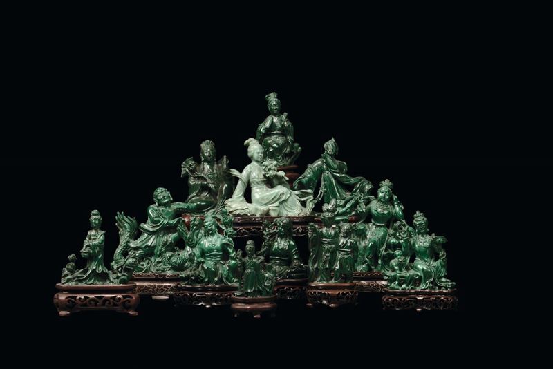 Twelve small malachite figures, China, Republic, 20th century  - Auction Fine Chinese Works of Art - II - Cambi Casa d'Aste