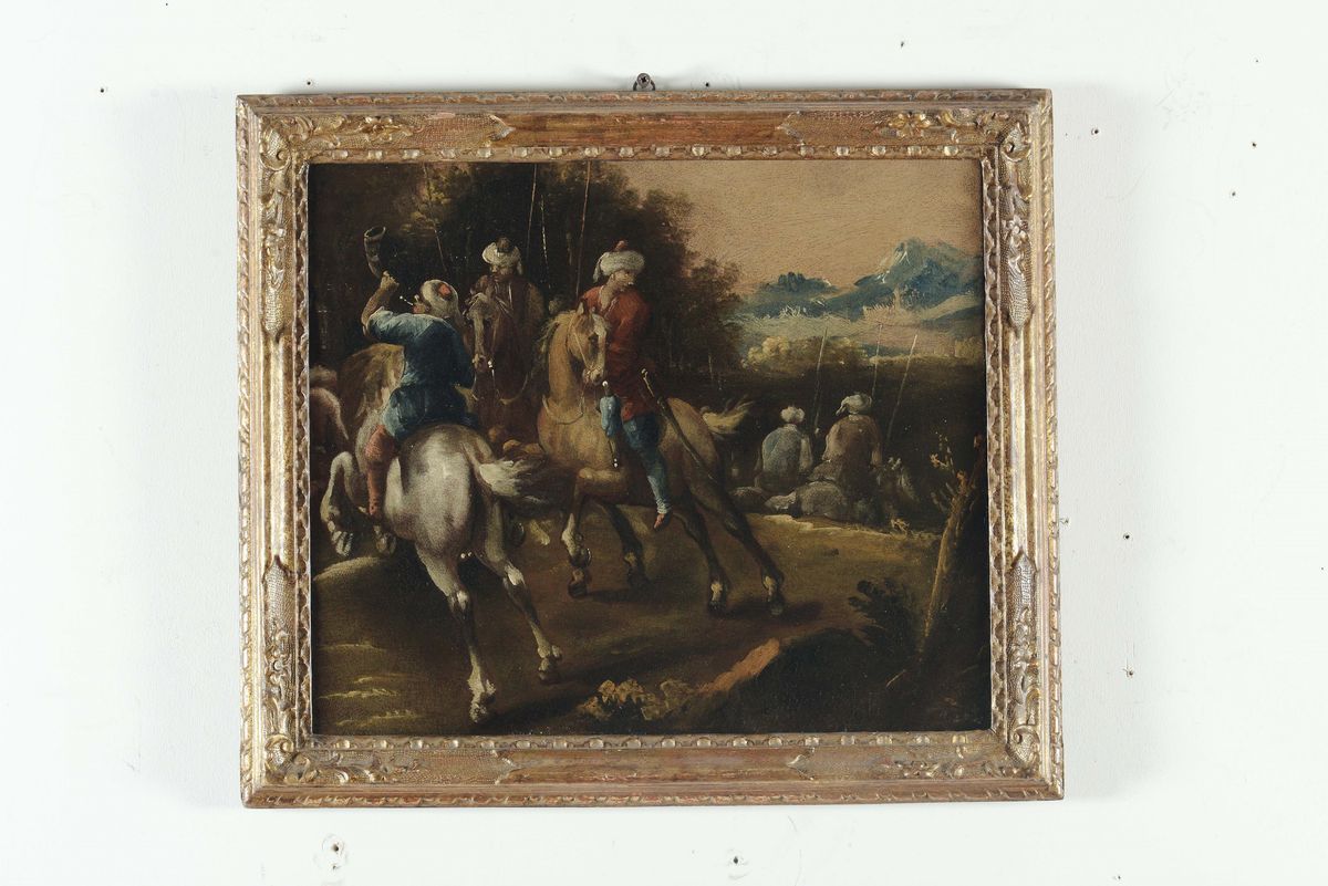 Scuola Veneta DL XVIII Secoloscene con Cavalieri e Dame