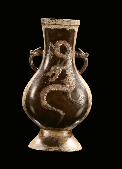 Vaso in Bronzo con Decoro in Oro con Drago, Cina, Dinastia Qing, XVIII Secolo
