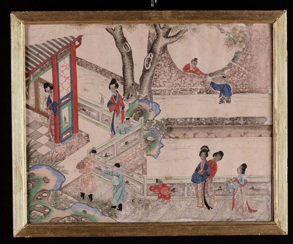 Cinque dipinti ad acquarello raffiguranti scene di genere, Cina