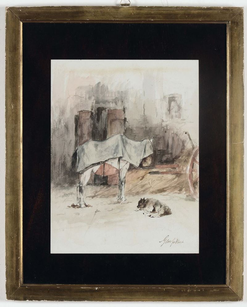 Giovanni Fattori (Livorno 1825 - Firenze 1908) Nella Stalla  - Auction Antique and Old Masters - Cambi Casa d'Aste