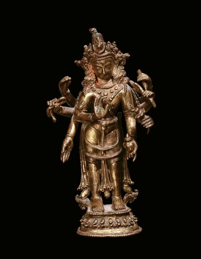 Divinità Otto Braccia Bronzo Dorato, Dinastia Ming, Fine Secolo XVII