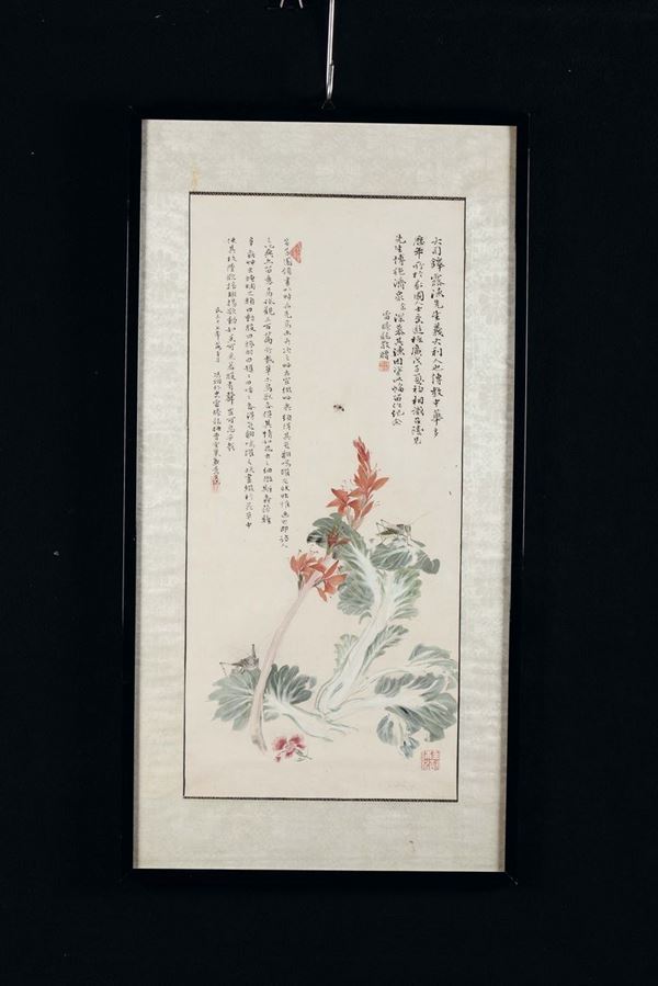A painted panel with inscriptions, China, Republic, 20th century