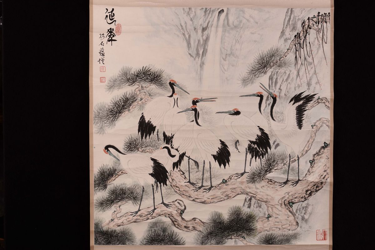 Gruppo di Quattro Scroll con Paesaggi e Soggetti Naturalistici con Piccola Iscrizione, Cina