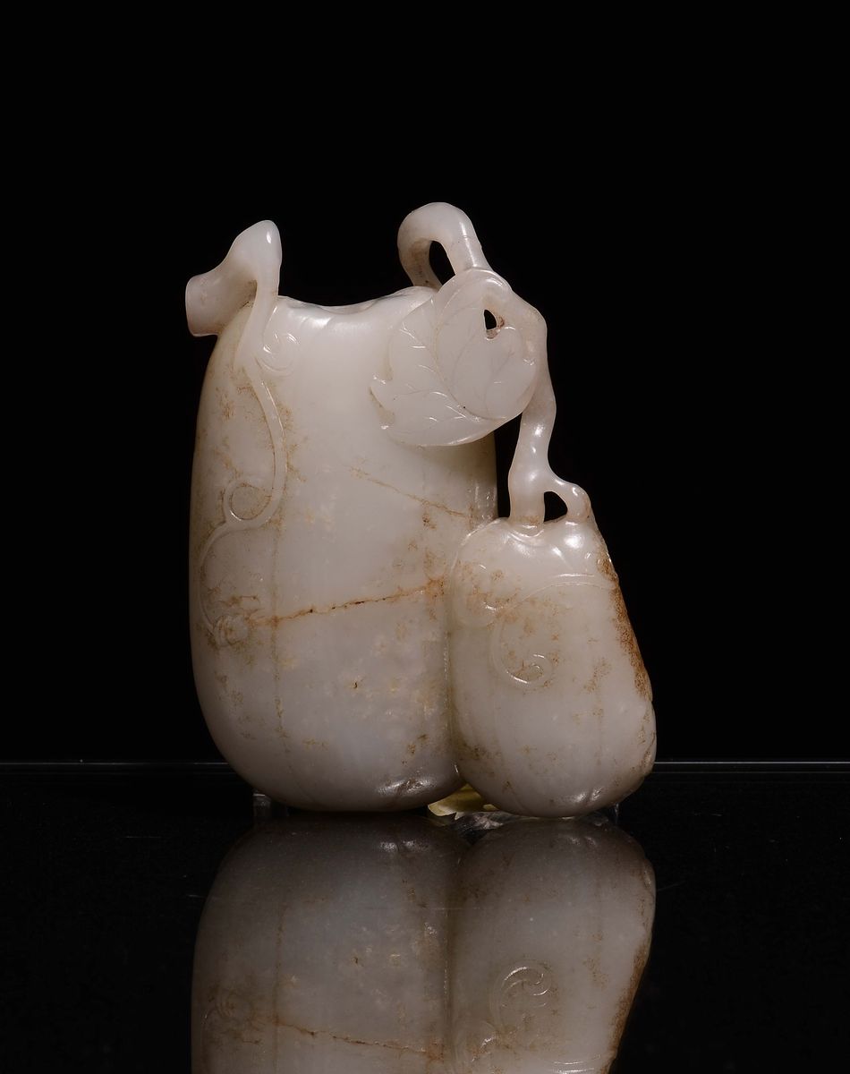 Rara Snuff Bottle a Forma di Zucca in Giada Bianca, Cina, Dinastia Qing, XIX Secolo
