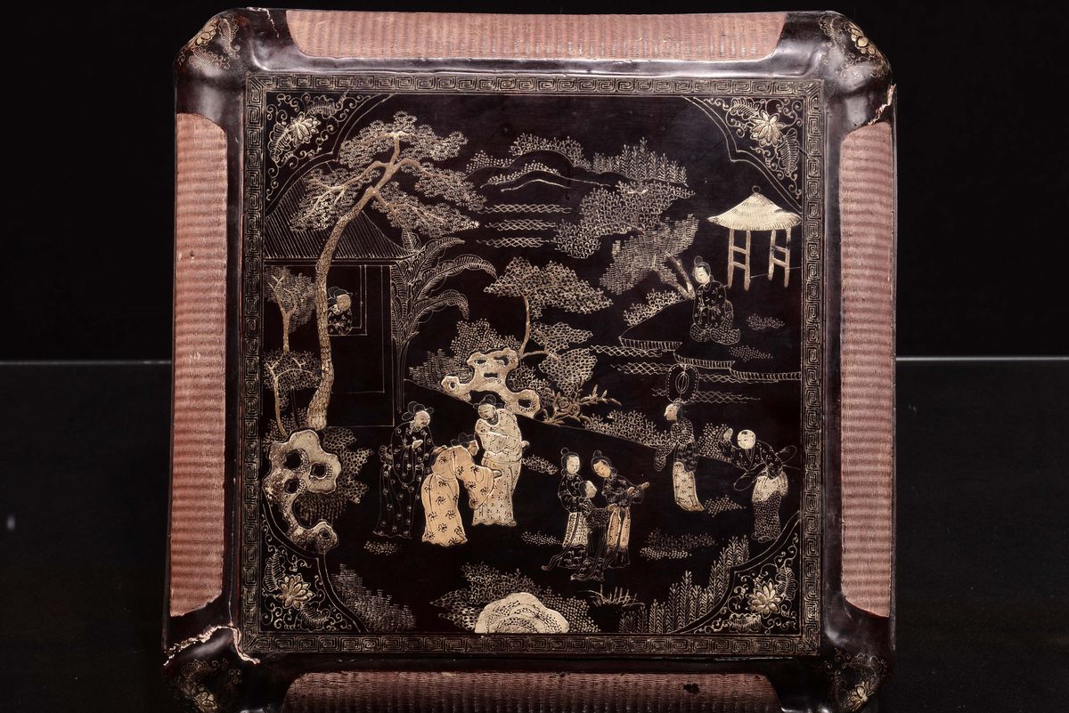 Scatola in Lacca a Paesaggio e Figure, Marca e del Periodo Kangxi (1654-1722)