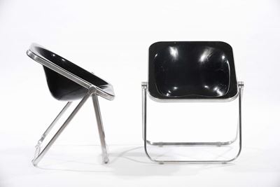 Giancarlo Piretti Sei Sedie Plona in Alluminio Lucidato e Plexiglass. Prod. Castelli, Italia, 197...