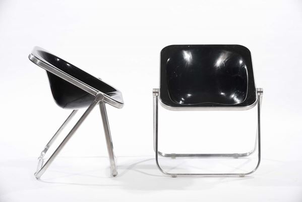 Giancarlo Piretti Sei sedie Plona in alluminio lucidato e plexiglass. Prod. Castelli, Italia, 1970 ca.