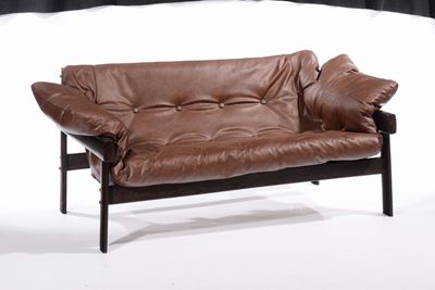 Sergio Rodrigues Divano in Legno Jacaranda con Rivestimenti in Pelle. Prod. Lafer, Brasile, 1969