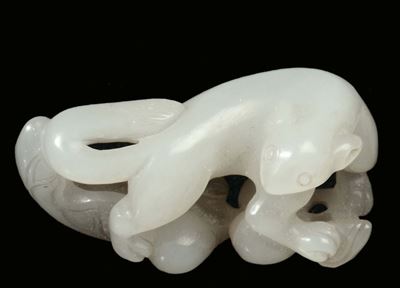 Giada Bianca a Forma di Felino, Cina, Dinastia Qing, XVIII Secolo