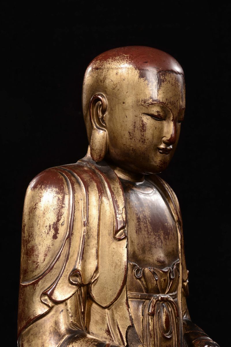 Buddha in Legno Scolpito, Dinastia Ming, XVII Secolo
