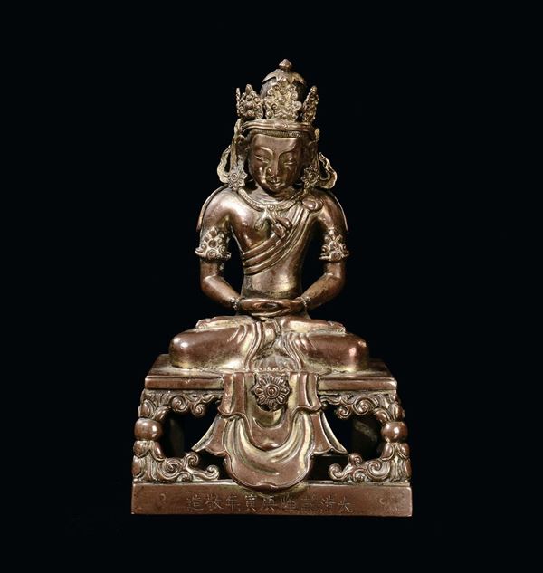 A gilt-bronze “Amitayus” sculpture, China, Qing Dynasty,Qianlong Period (1736-1795)