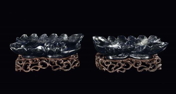 A pair of lapis lazuli “leaves” bowls, China, Republic, 20th century