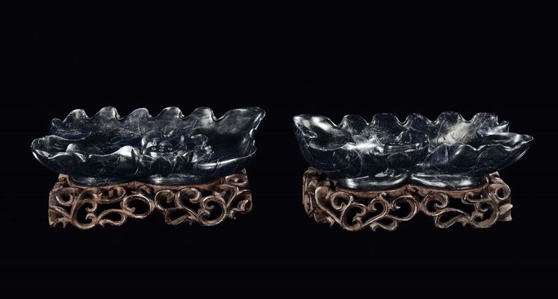 A pair of lapis lazuli “leaves” bowls, China, Republic, 20th century  - Auction Fine Chinese Works of Art - II - Cambi Casa d'Aste