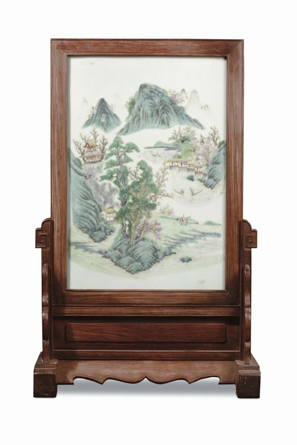 Pannello in porcellana con paesaggio, Cina XX secolo
